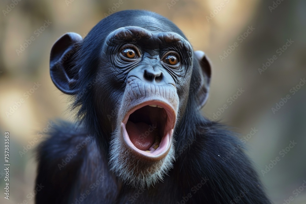 Ape shocked funny. Nature forest. Generate Ai