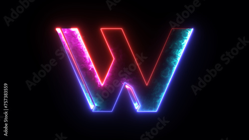 Glowing neon blue and purple alphabet "W" icon. Glowing alphabet W icon, glowing letter, Educational concept with neon letter