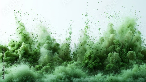 The explosion of green powder on a white background is isolated