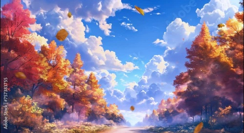 Anime Artwork natural scenery in autumn, beautiful scenery 4k quality anime video recording photo