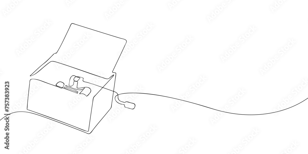 A single line drawing of a music box. Continuous line music box icon. One line icon. Vector illustration