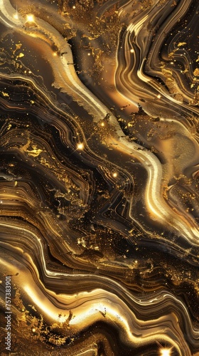 A captivating depiction of swirling golden and black patterns that invoke a sense of opulence and dynamic movement