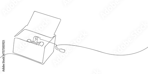 A single line drawing of a music box. Continuous line music box icon. One line icon. Vector illustration