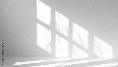 Realistic and minimalist blurred natural light windows  shadow overlay on wall paper texture  abstract background. Minimal abstract light white background for product presentation.