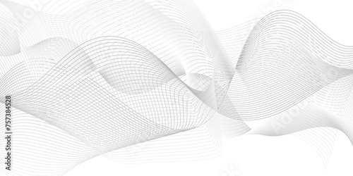 Abstract white blend digital wave lines and technology transparent background. Minimal carve wavy white and gray flowing wave lines and glowing moving lines. Futuristic sound wave lines background.