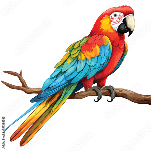 A colorful parrot perched on a branch preening 