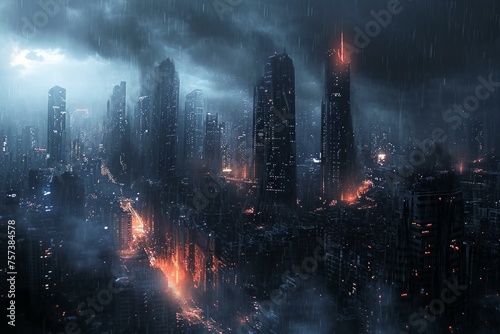 Apocalypse city dark. Street war smoke. Generate Ai © anatolir