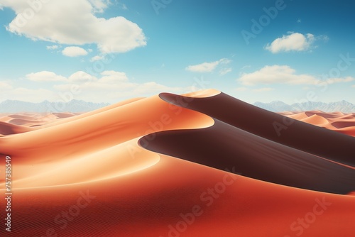Sand dune under a blue sky with fluffy cumulus clouds in the background