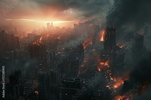 Apocalyptic city. Ruin war disaster. Generate Ai © anatolir