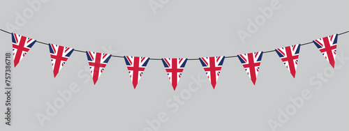 Coronation, bunting garland with british pennants, string of triangular flags, vector decorative element photo