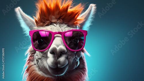 Close-up of a camel wearing sunglasses, cool atmosphere © xuan
