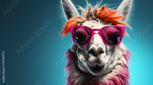 Close-up of a camel wearing sunglasses, cool atmosphere © xuan