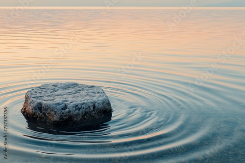 Tranquil Waters Reflecting Serenity, with Gentle Ripples Flowing from a Pebble, Symbolizing the Spread of Peace Concept