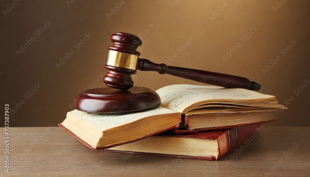 Wooden gavel and books on wooden table, law concept Wooden gavel and books on wooden table, law concept