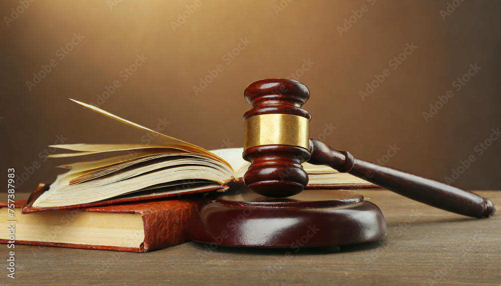 Wooden gavel and books on wooden table, law concept Wooden gavel and books on wooden table, law concept