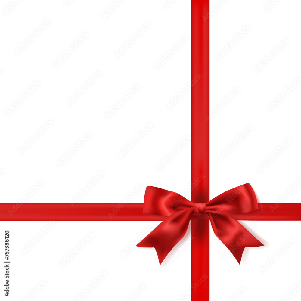 Red ribbon bow knot as design element for holidays design, gift boxes, satin warping decor realistic vector illustration Red ribbon bow knot as design element for holidays design, gift boxes, satin warping decor realistic vector illustration