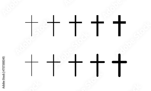 Christian Crosses Icons Set Isolated on a White Background. Line Silhouette. Minimalist Vector Design Bundle