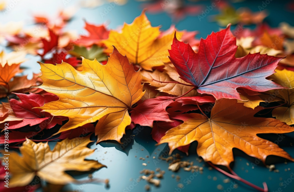Fototapeta premium Autumn leaves decoration background fall seasonal theme concept 
