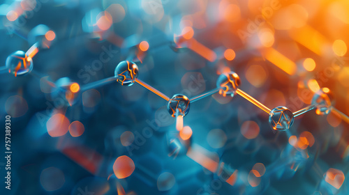 carbon molecules on a blue and orange gradient color, highlighting molecular structure for scientific or medical concept
