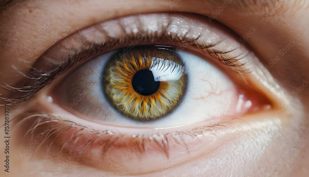 Fototapeta premium Close-up of a striking human eye with detailed iris Generative AI image