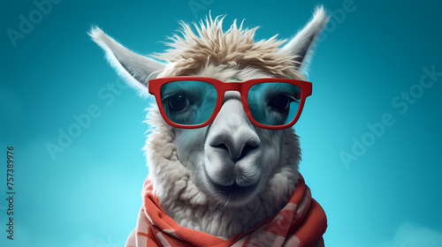 A stylish llama wearing sunglasses against a vibrant background