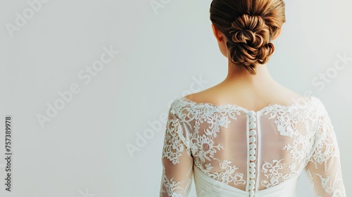 Detailed back view of a laced bridal gown photo