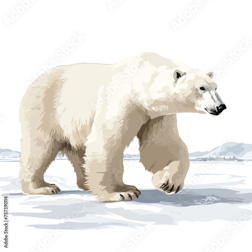 A majestic polar bear prowling across icy tundra. 