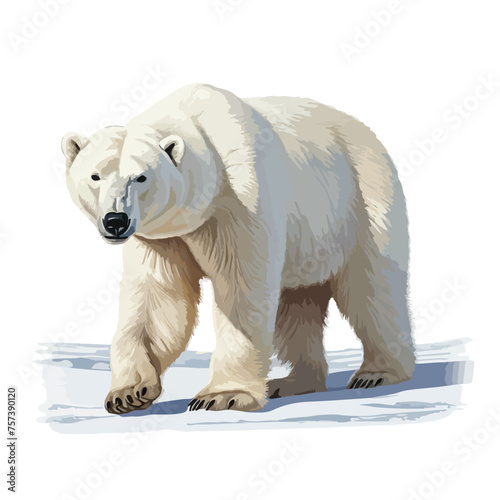 A majestic polar bear prowling across icy tundra. 