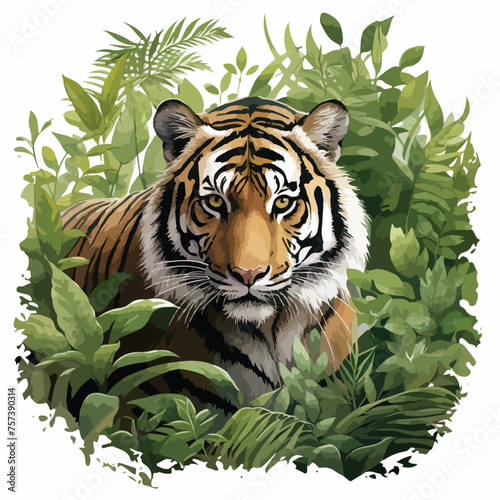 A majestic tiger prowling through dense jungle 