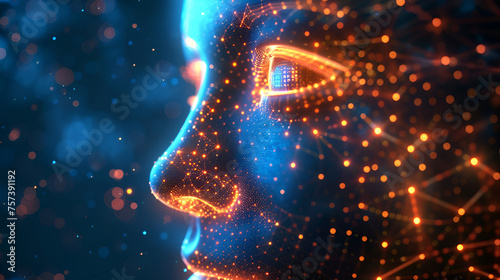 Abstract Digital Human Face - Futuristic AI Technology Concept, Artificial Intelligence in Modern Art, Generative AI