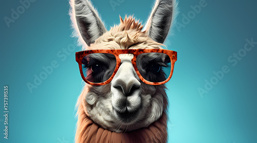 A stylish llama wearing sunglasses against a vibrant background