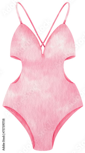 Pink one piece bikini swimsuits watercolor style for Decorative Element photo