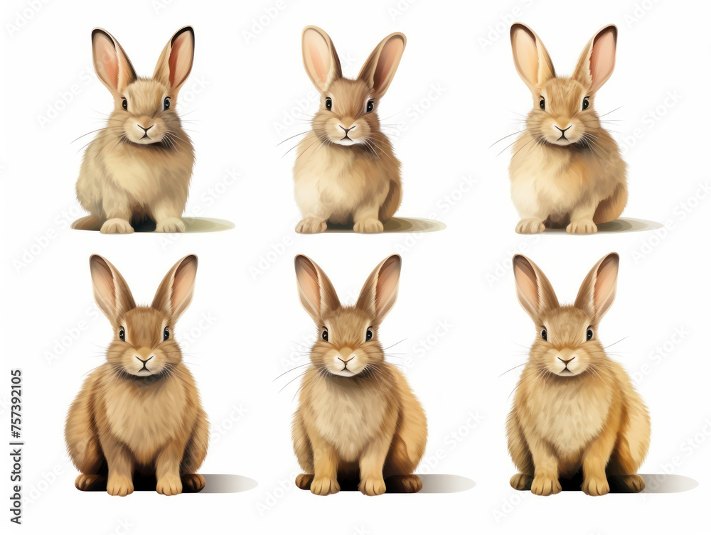 rabbit collection set isolated on transparent background, transparency image, removed background