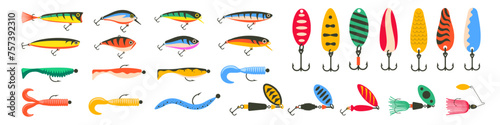 Lure collection. Fishing baits. Lure icons.