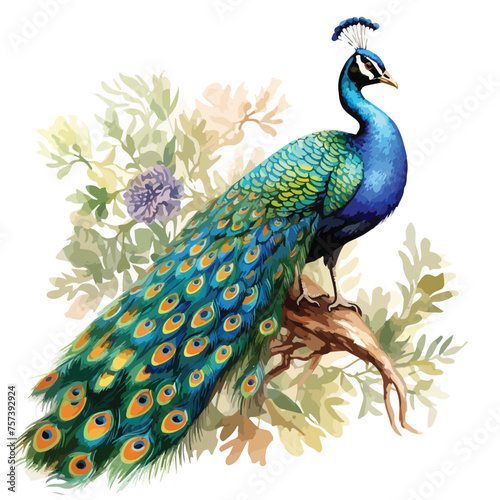A proud peacock displaying its vibrant plumage 