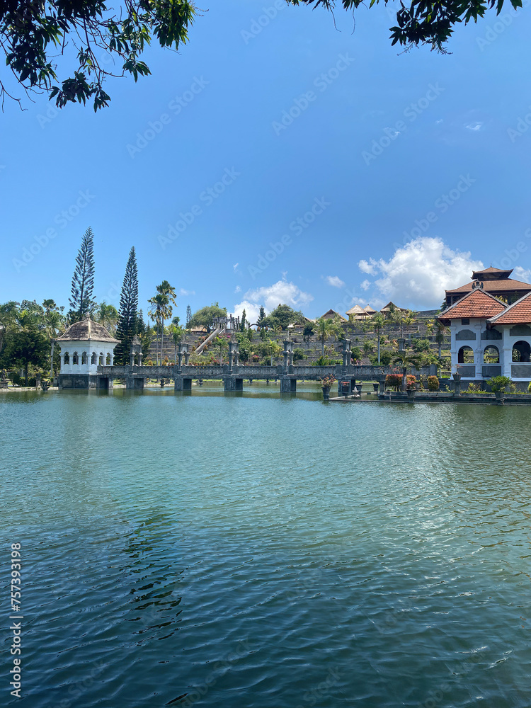 Temple complex with lake and park in Bali