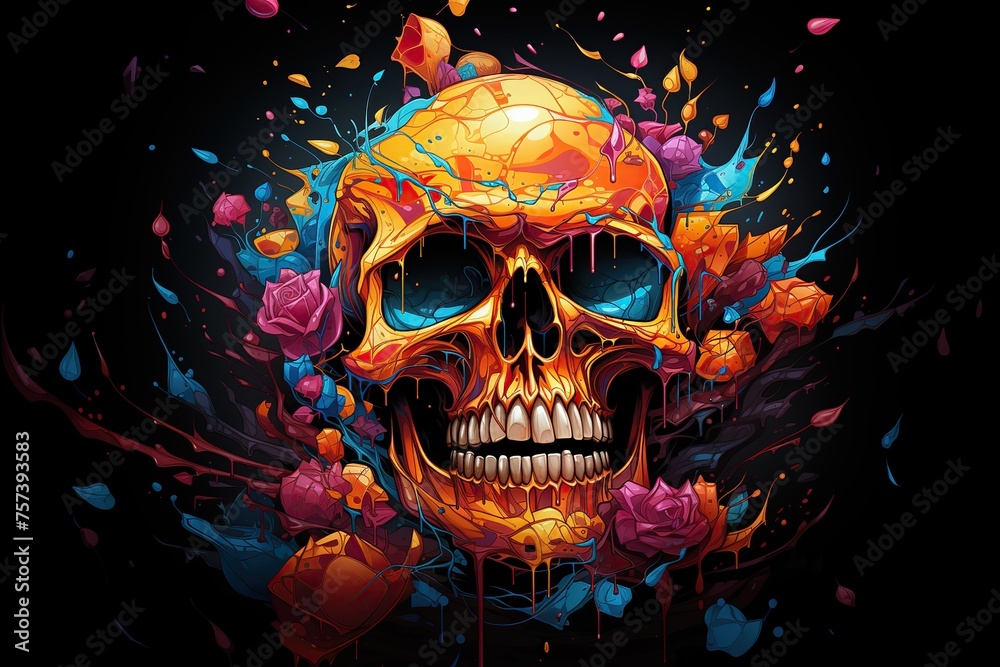 Neon color cyber skull illustration