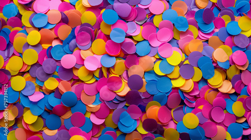 multicolored confetti circles in various bright colors like pink, yellow, orange, blue, and purple