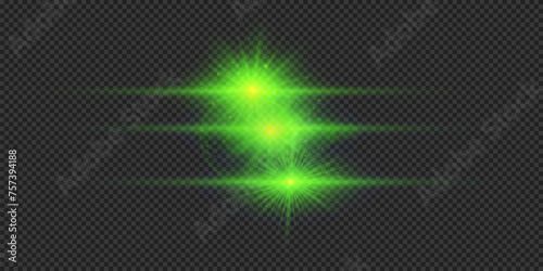 Set of green horizontal light effects of lens flares