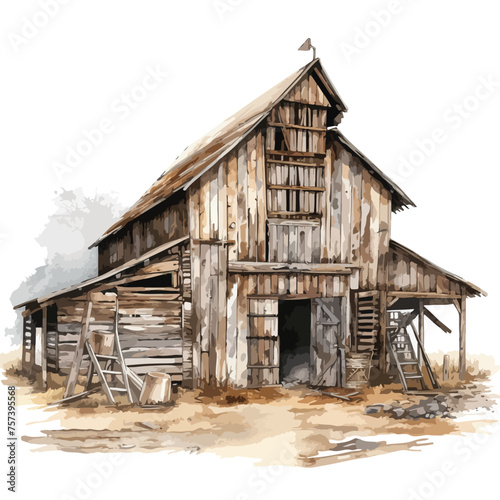 Abandoned Barns Clipart isolated on white background