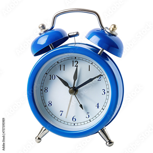 Blue alarm clock isolated on a transparent background.