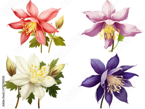 columbine collection set isolated on transparent background, transparency image, removed background