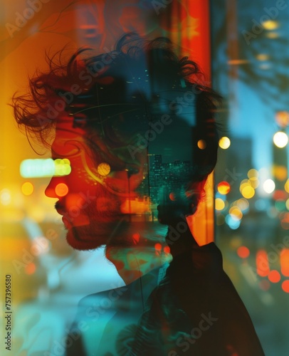 A man with wild hair and a beard stands in front of a window with a cityscape reflection. The lights from the city are visible in the background