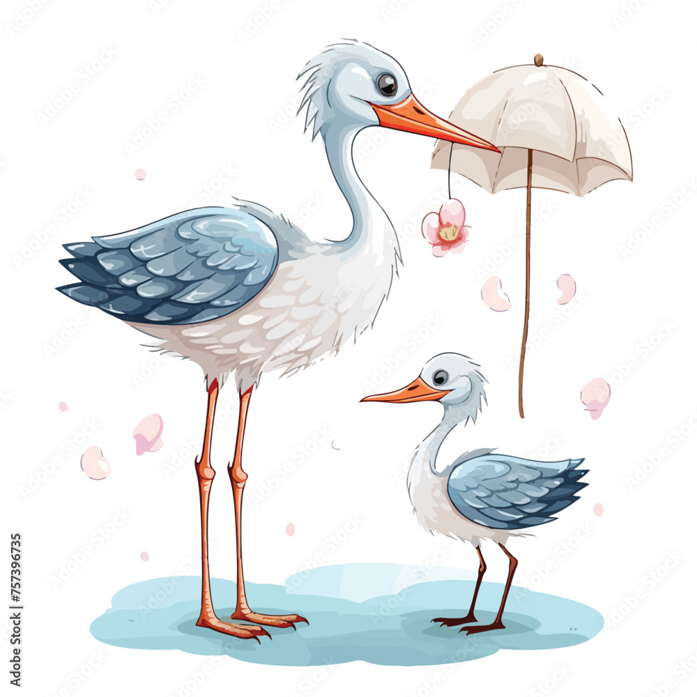 Naklejka premium Adorable Stork Protect Baby Clipart isolated