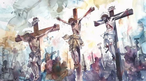 The Crucifixion. Passion. Good Friday. New Testament. Watercolor 