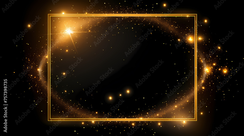 Obraz premium Black background decorated with dazzling empty golden rectangular frame