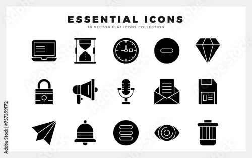 15 Essential Glyph icon pack. vector illustration. photo