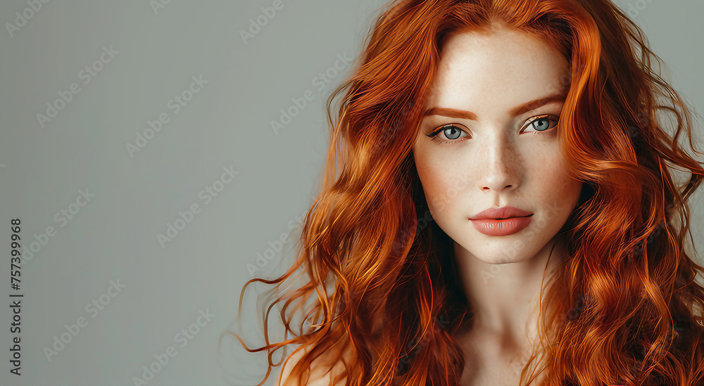 Fototapeta premium Mulher bonita com cabelo ruivo longos, retrato
