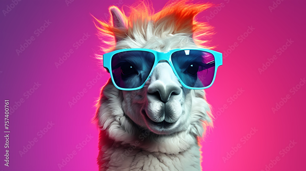 Creative animal concept, camel wearing sunglasses visor