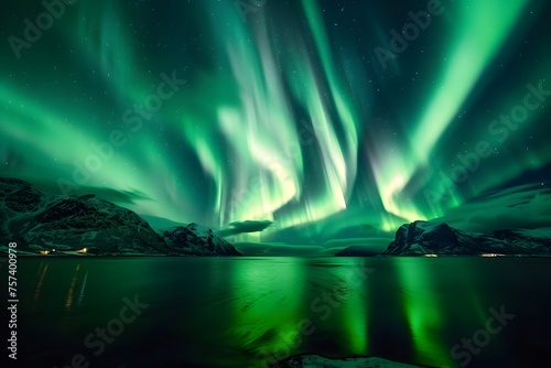 Stunning Aurora Borealis over Norway's Sea: A Wide-Angle, Low-Light Marvel of the Night Sky © Pierre